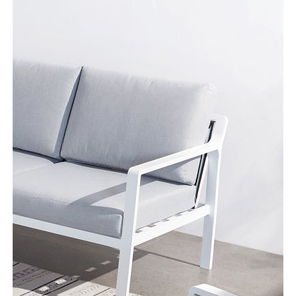 Set da giardino in alluminio con poltrona divano e 2 tavolini bianco e grigio Marbella
