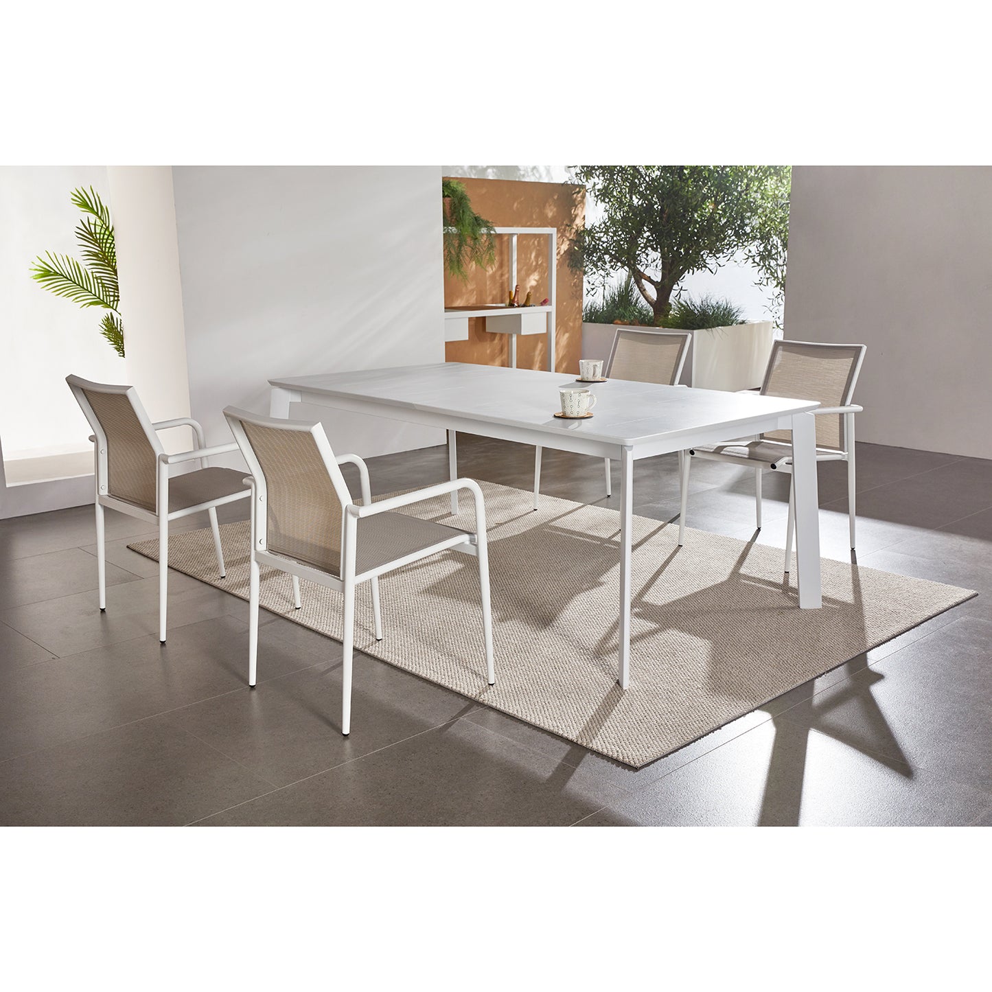 Set tavolo allungabile e 6 sedie bianco e grigio