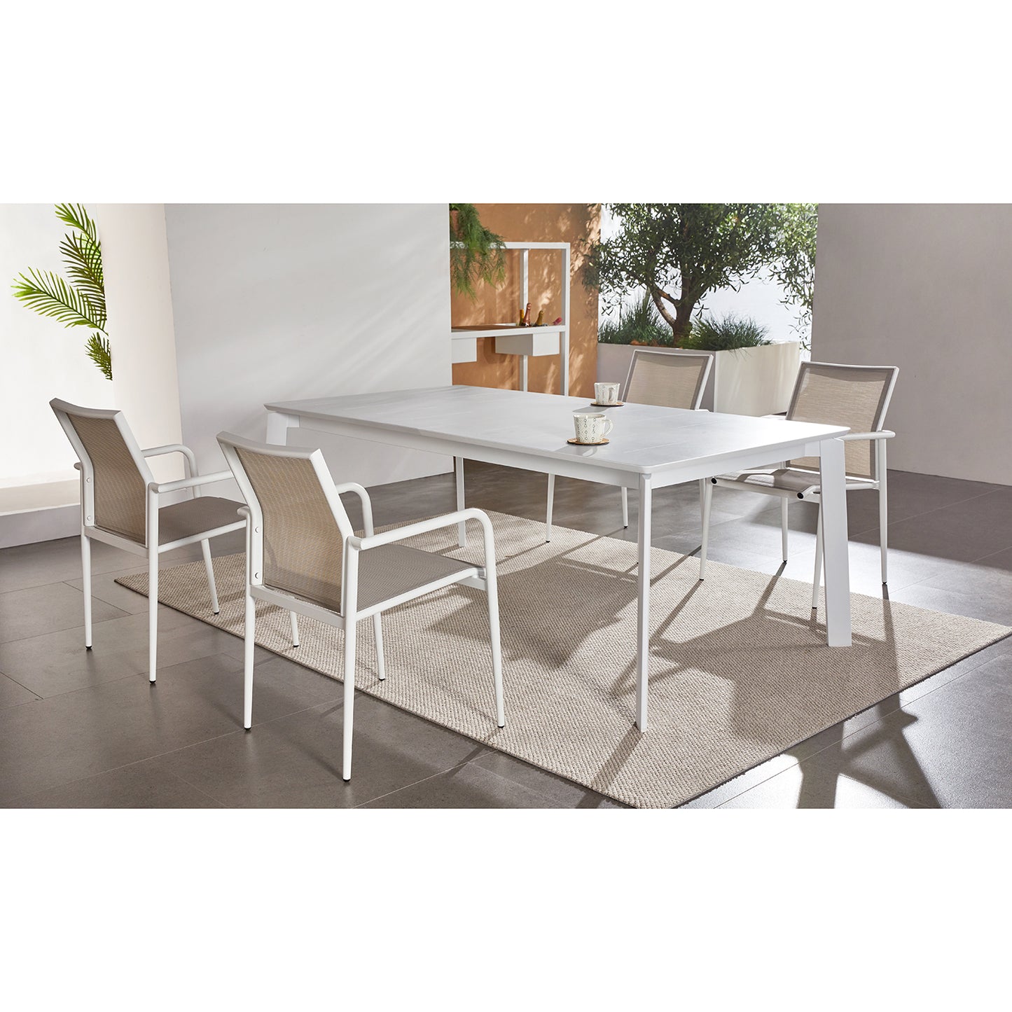 Set tavolo allungabile e 6 sedie bianco e grigio