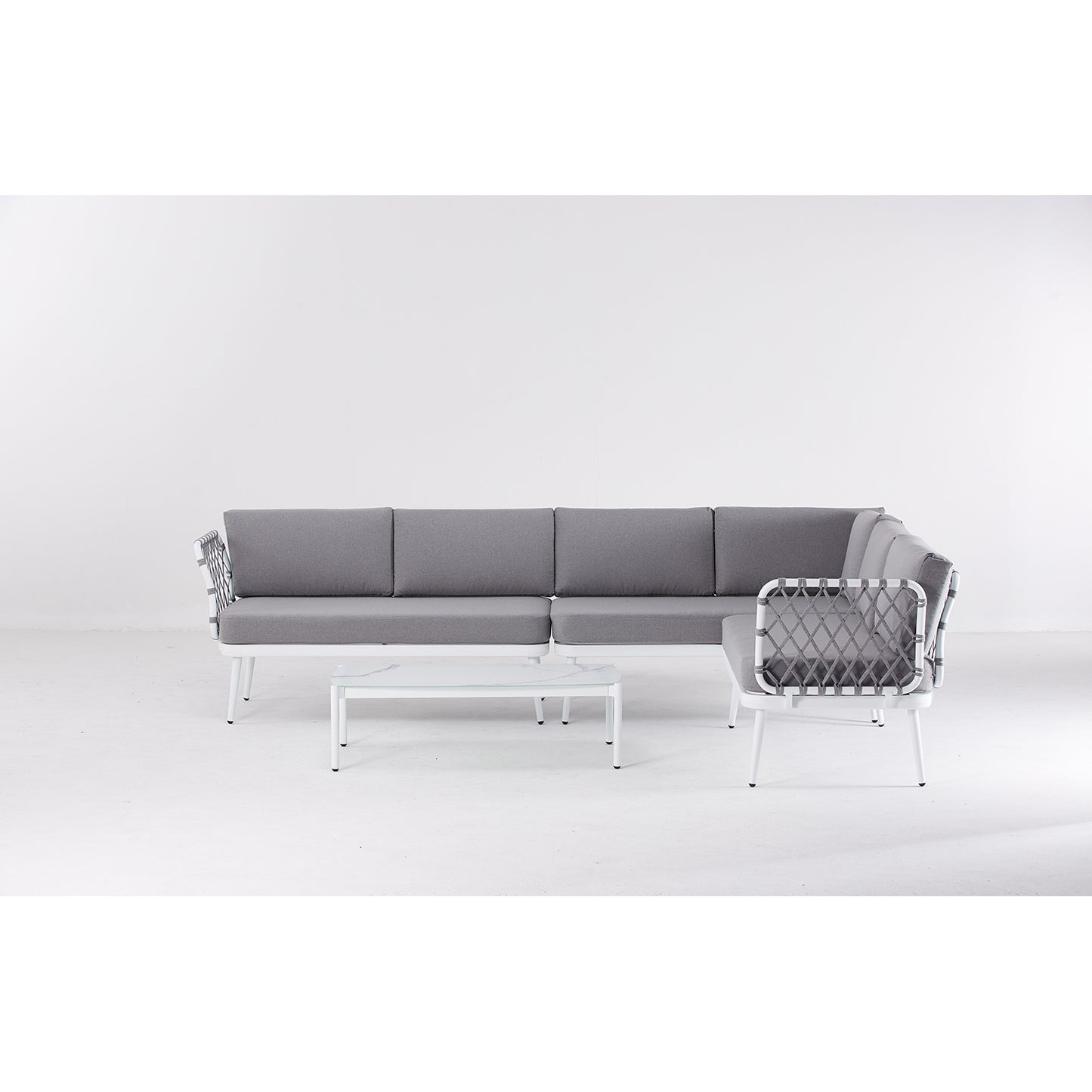 Set da giardino angolare con cuscini bianco e grigio Bodrum
