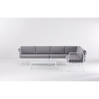 Set da giardino angolare con cuscini bianco e grigio Bodrum