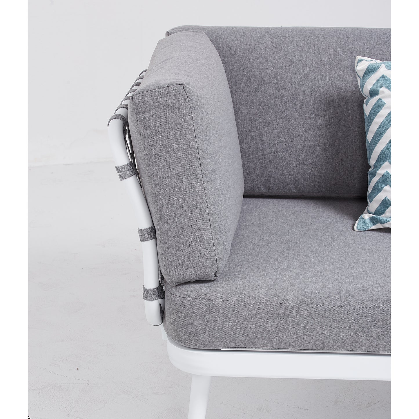 Set da giardino angolare con cuscini bianco e grigio Bodrum