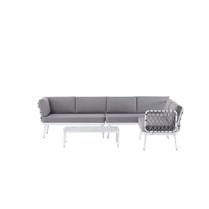 Set da giardino angolare con cuscini bianco e grigio Bodrum