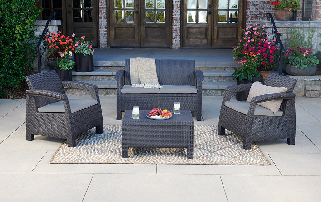 Set da giardino con divano poltrone e tavolino antracite Keter Corfu Lounge