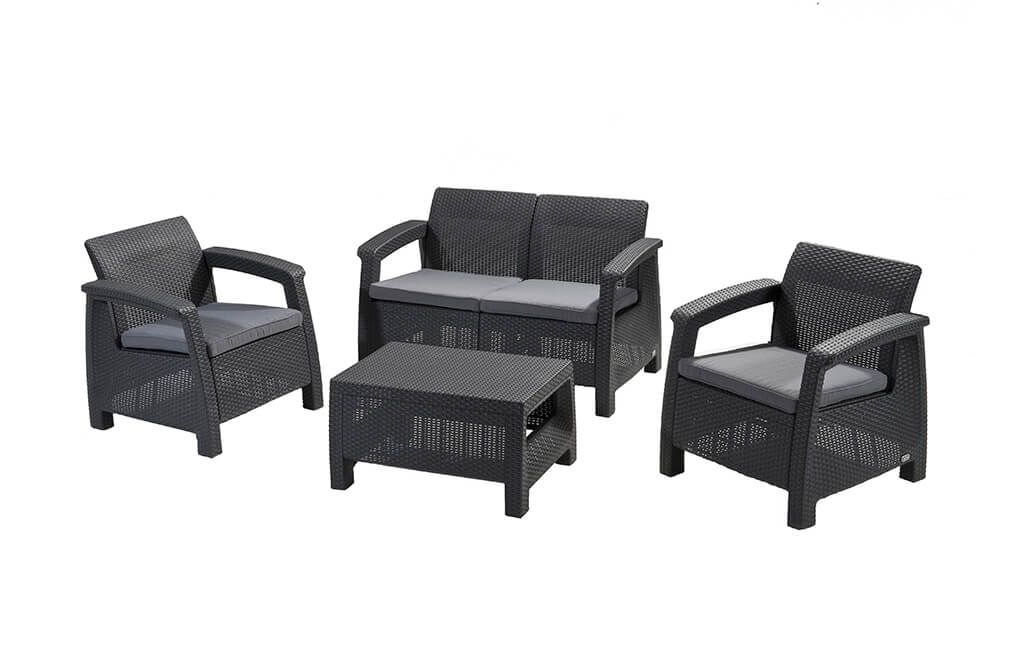 Set da giardino con divano poltrone e tavolino antracite Keter Corfu Lounge