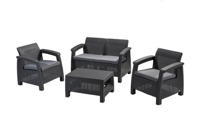 Set da giardino con divano poltrone e tavolino antracite Keter Corfu Lounge