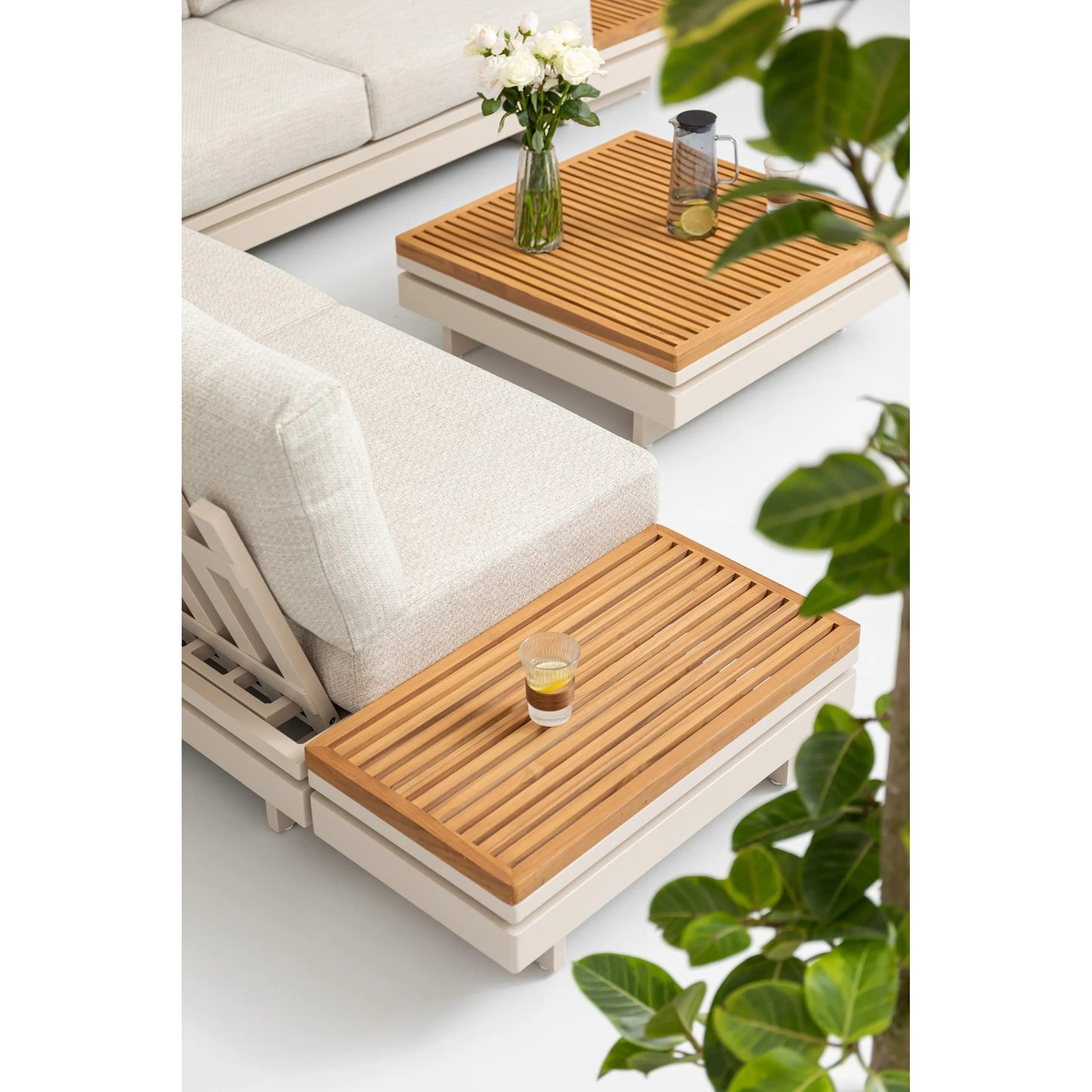 Set da giardino in teak 6 pezzi con cuscini colore cashmere