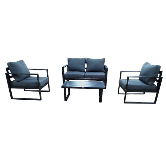 Set da giardino 4 pezzi in alluminio nero con cuscini grigio Maui