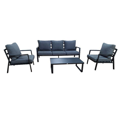 Set da giardino 4 pezzi in alluminio nero con cuscini Arenal