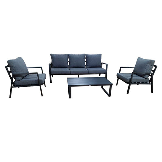 Set da giardino 4 pezzi in alluminio nero con cuscini Arenal