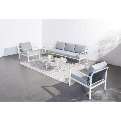 Set da giardino in alluminio con poltrona divano e 2 tavolini bianco e grigio Marbella