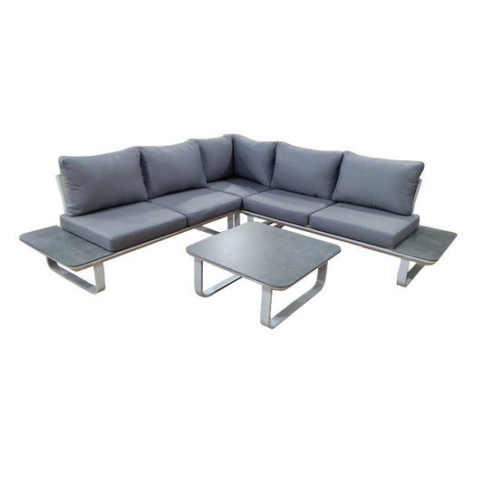 Set da giardino in alluminio bianco e grigio con cuscini Tulum