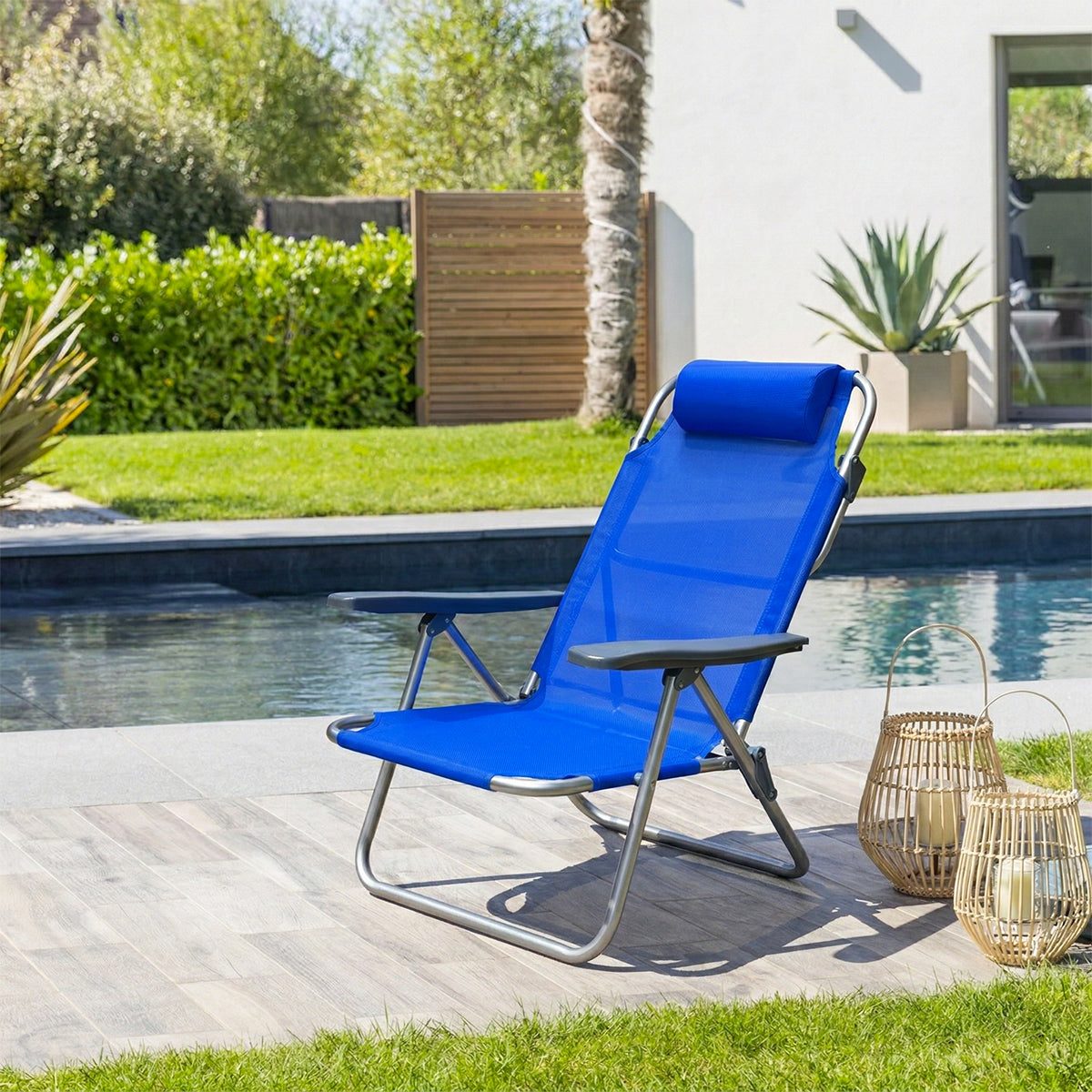 Spiaggina mare pieghevole in alluminio 46x59 cm con cuscino blu