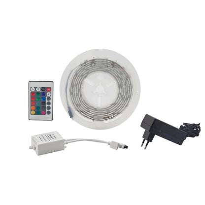 Strip LED RGB multicolore 5 metri con telecomando e alimentatore 12V