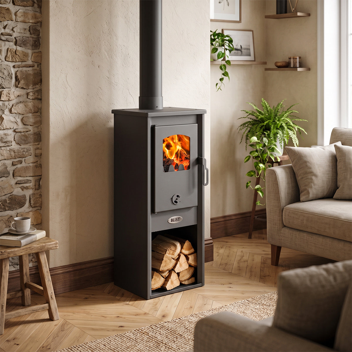 Stufa a legna in acciaio Berna Lux S antracite 5,3 kW