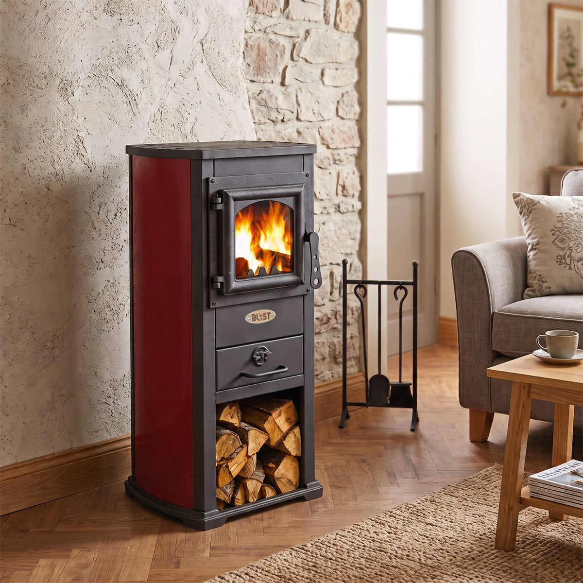 Stufa a legna in ghisa Berna Lux rossa 5,3 kW