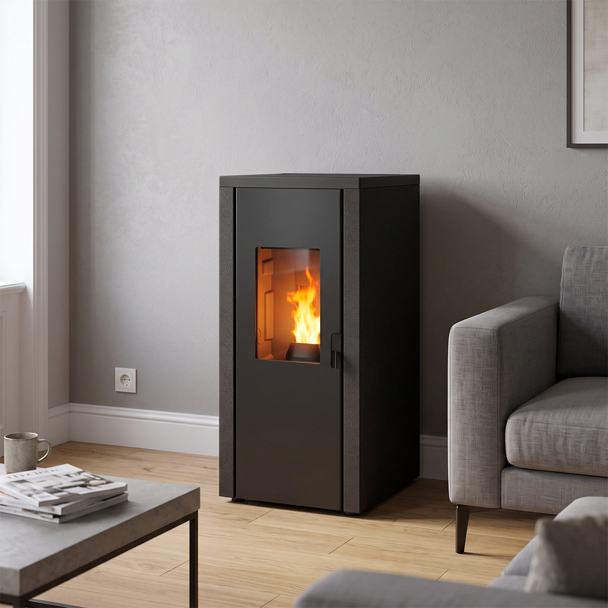 Stufa a pellet King Evo 92 grigio puntinato 8,3 kW 215 m³ con telecomando