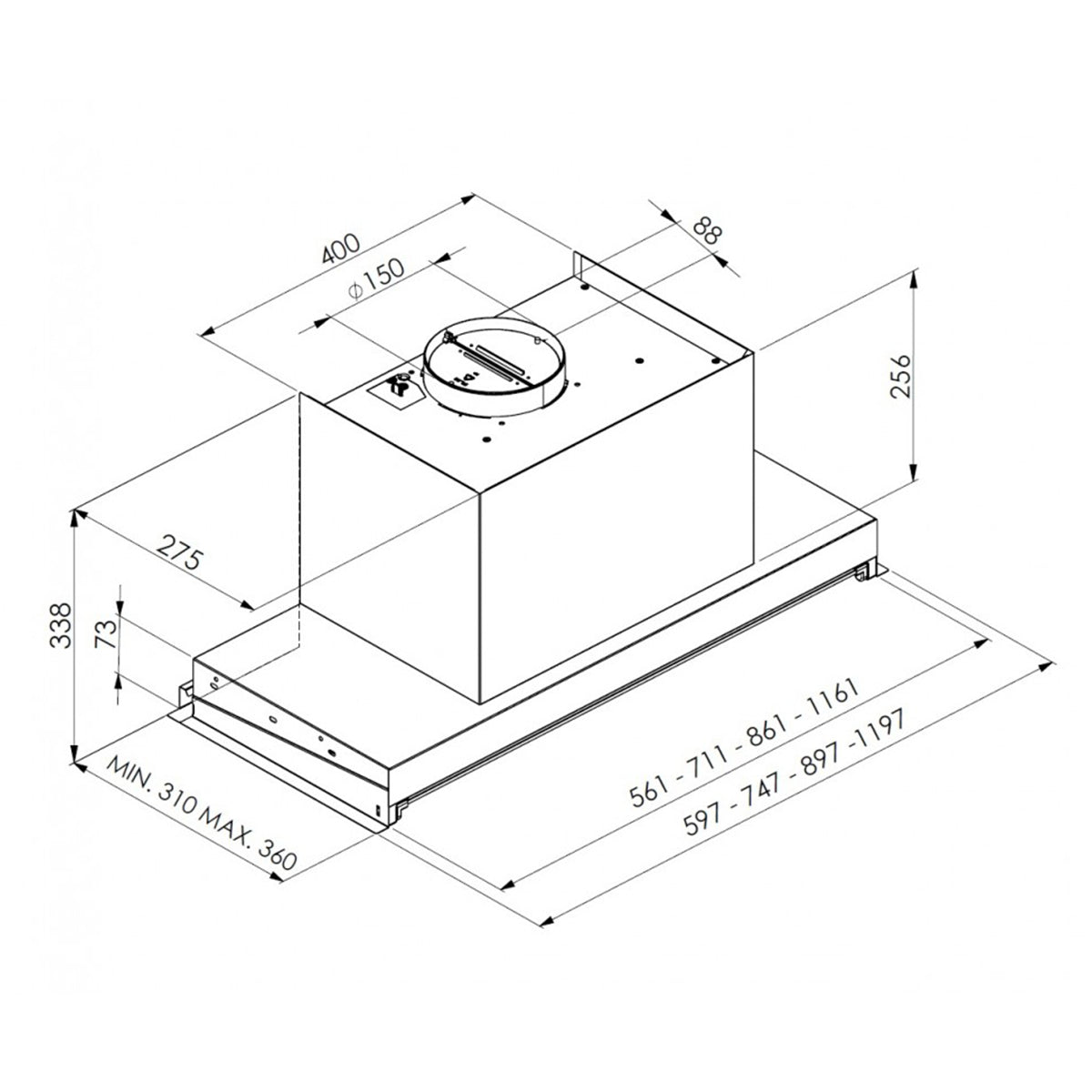Cappa aspirante da incasso acciaio inox GH27 Tecnowind