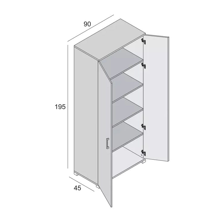 Mobile multiuso bianco 2 ante a battente e 4 ripiani 90x45x195 cm 