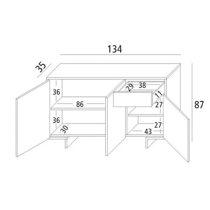 Madia slim Frame Terraneo 3 ante con cassetto 134x35x87 cm vari colori