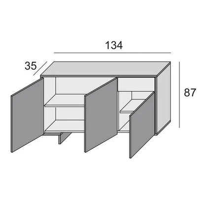 Madia slim Frame Terraneo 3 ante con cassetto 134x35x87 cm vari colori