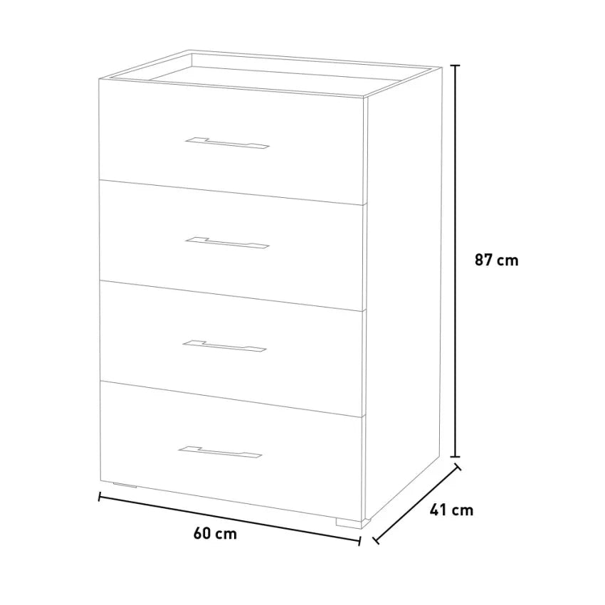 Cassettiera 4 cassetti l 60 x p 40 x h 87 cm vari colori con vassoio contenitore