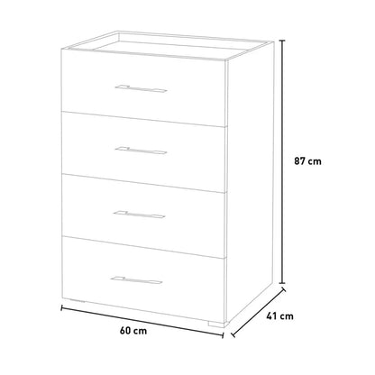 Cassettiera 4 cassetti l 60 x p 40 x h 87 cm vari colori con vassoio contenitore