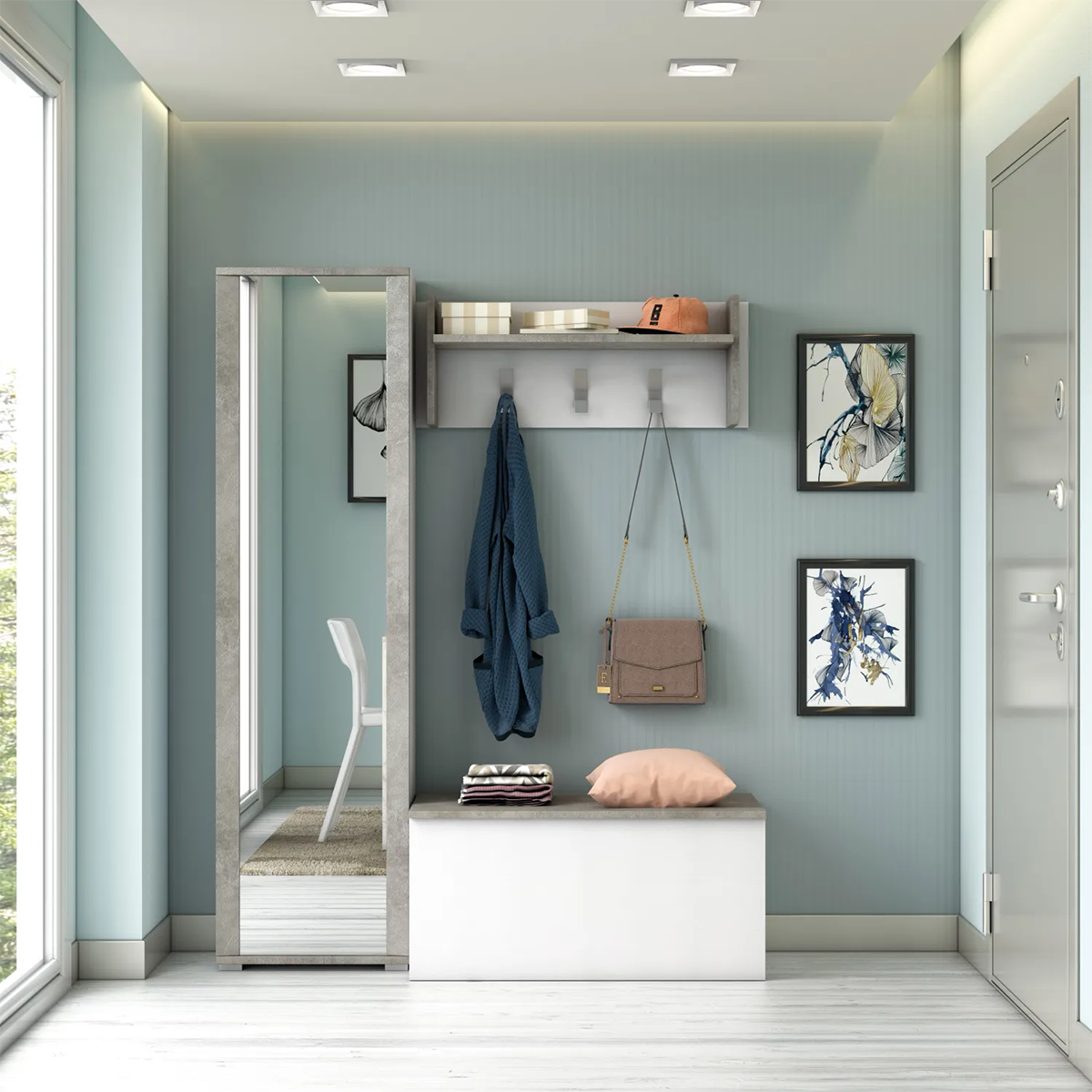 Armadio multiservizio 50x182x31 cm con anta specchiata e cornice