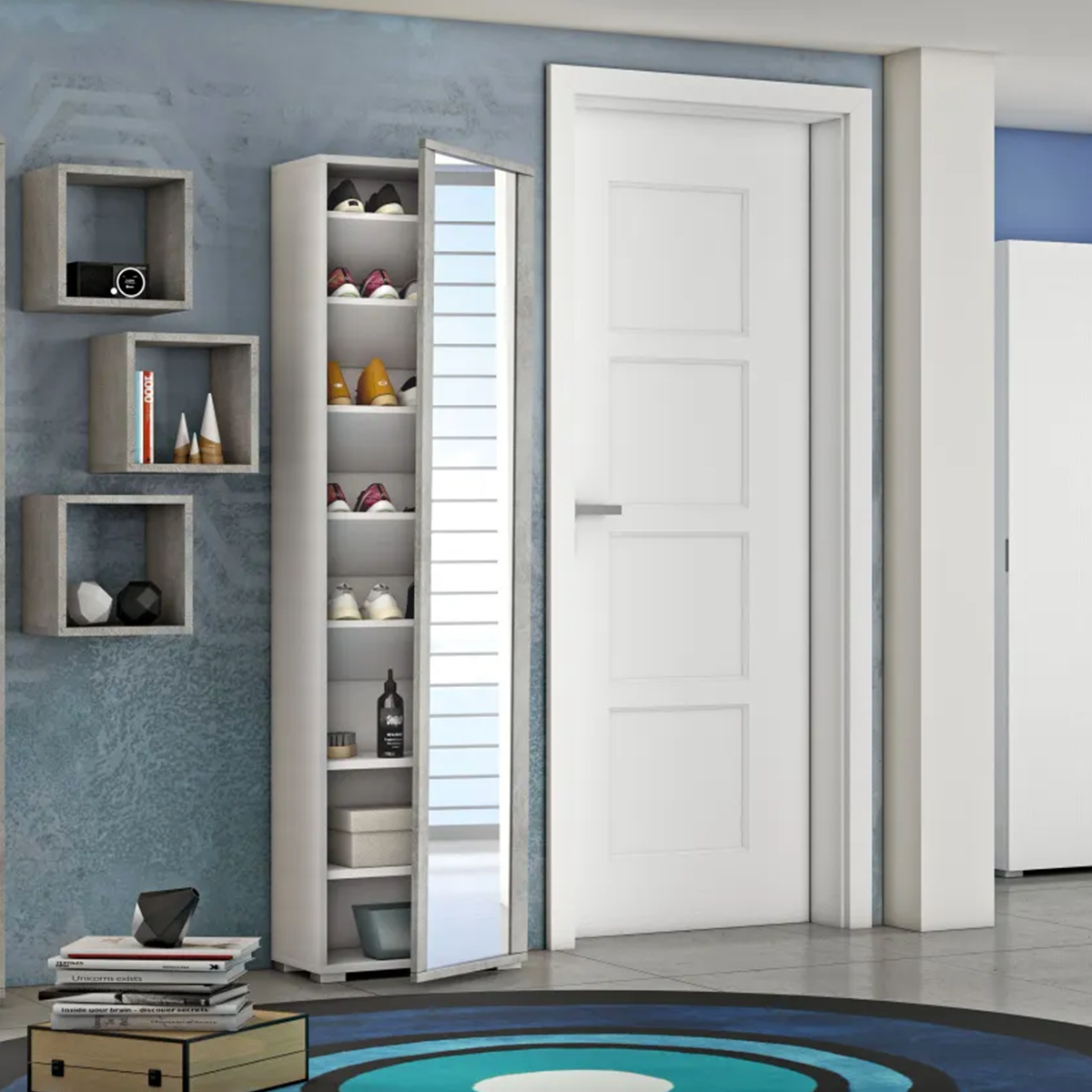 Armadio multiservizio 50x182x31 cm con anta specchiata e cornice