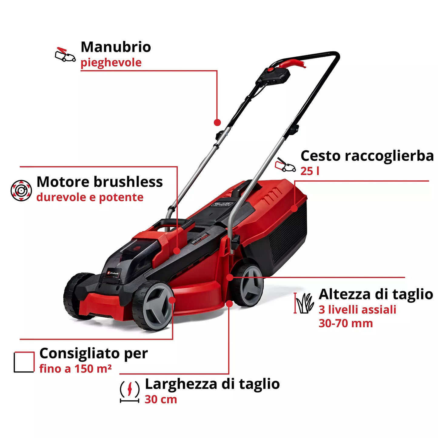 Tagliaerba Einhell a batteria 18V 3Ah taglio 30 cm