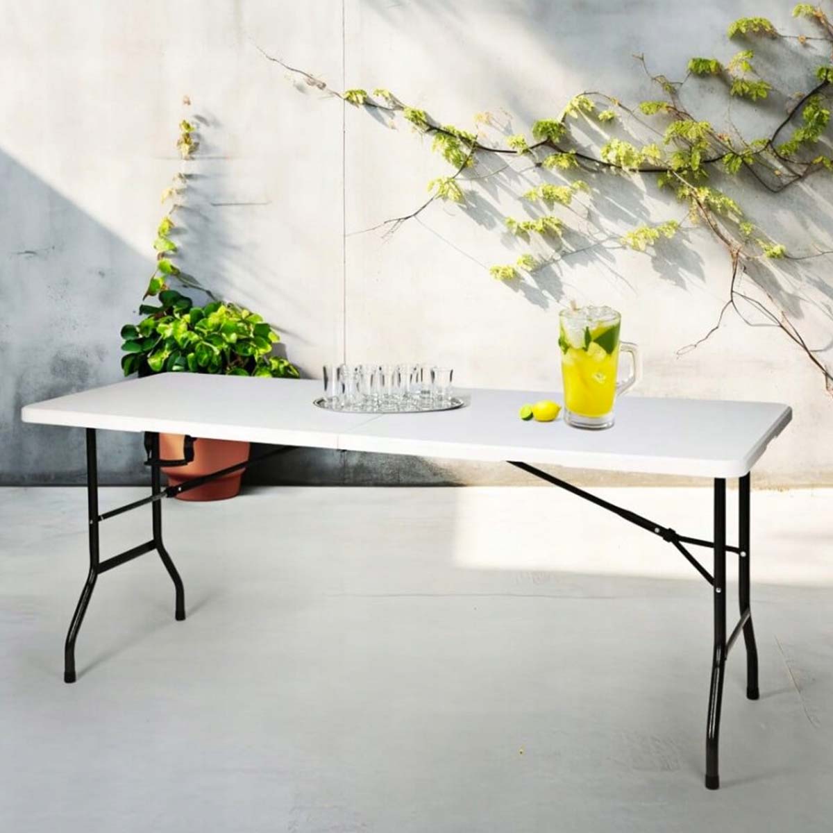 Tavolo da esterno pieghevole 180×70×74 cm leggero stabile con blocco automatico