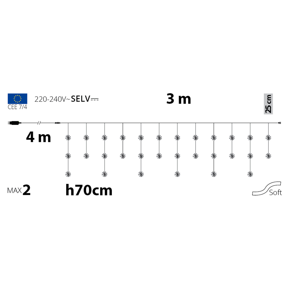 Tenda luminosa Ice Light Bunch da esterno 300 LED bianco caldo 300x70 cm