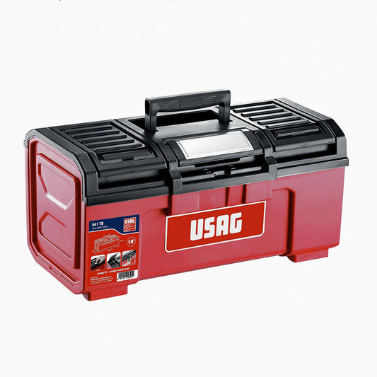 Cassetta porta attrezzi compatta USAG 19" vuota in plastica resistente con vassoio e chiusura per lucchetto