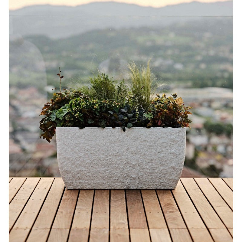 Vaso Lithos con ruote effetto pietra 81x41x40 cm bianco