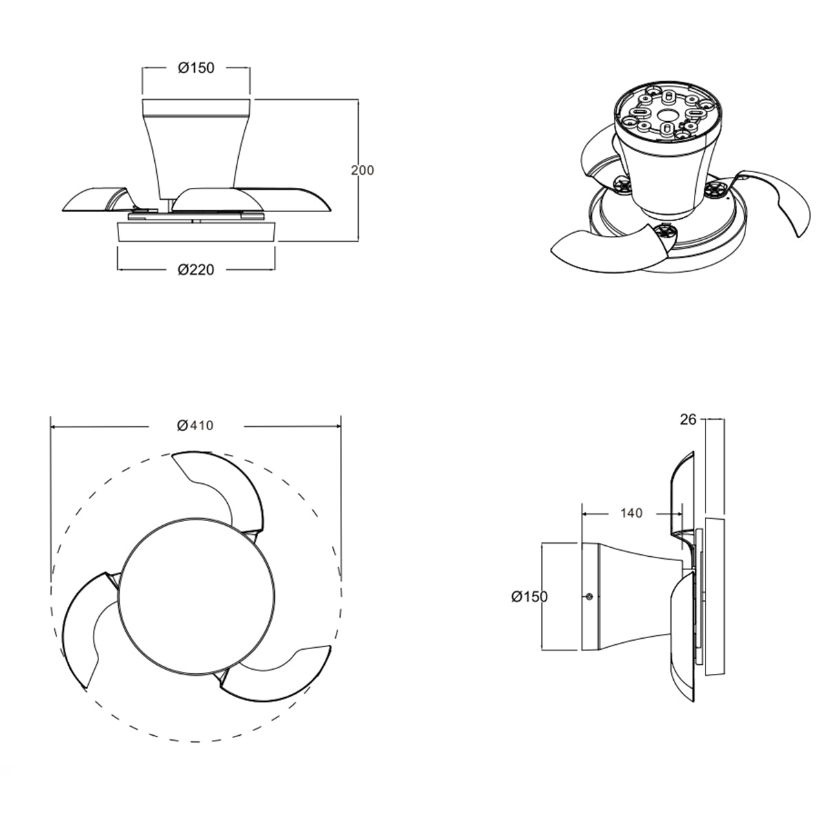 Ventilatore LED da soffitto Moss estivo/invernale in metallo bianco 13W con telecomando