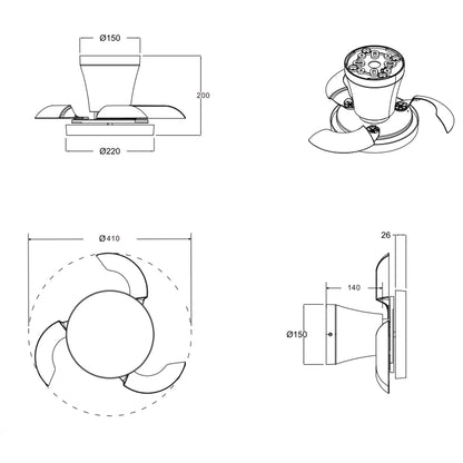 Ventilatore LED da soffitto Moss estivo/invernale in metallo bianco 13W con telecomando