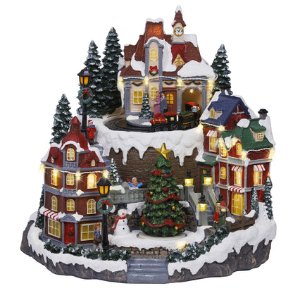 Villaggio di Natale paesaggio con trenino e albero animati luci LED
