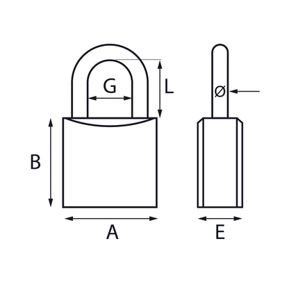 Lucchetto in ottone varie misure con 2 chiavi KA1 e arco in acciaio temperato