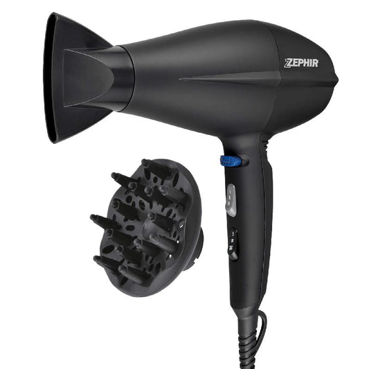 Asciugacapelli professional Zephir 2200 W 2 velocità 3 temperature nero