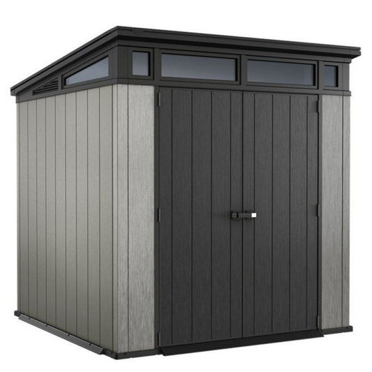Keter casetta da giardino in resina 214x218x226H cm Artisan 7x7 grigio effetto legno con pavimento e finestre