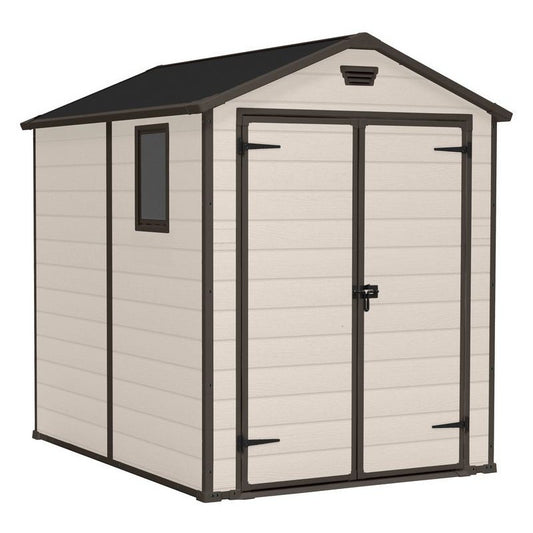 Keter casetta da giardino in resina 186x237x227H cm Manor 6x8 beige con pavimento e finestra