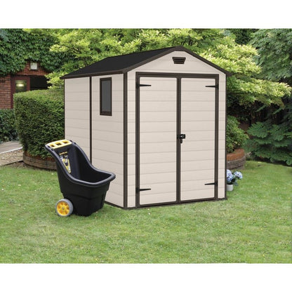 Keter casetta da giardino in resina 186x237x227H cm Manor 6x8 beige con pavimento e finestra