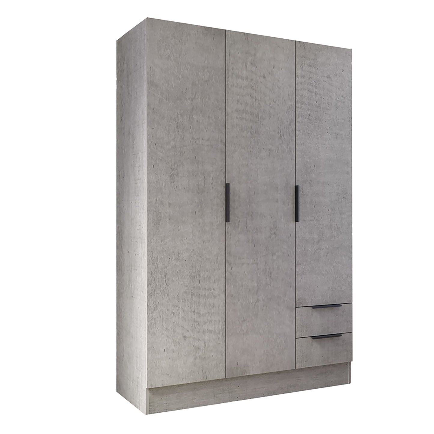 Armadio 120x184h cm grigio cemento con 3 ante e 2 cassetti