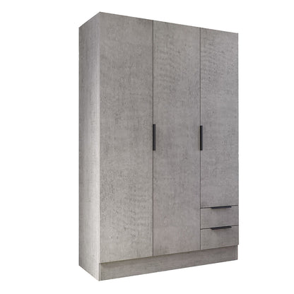 Armadio 120x184h cm grigio cemento con 3 ante e 2 cassetti