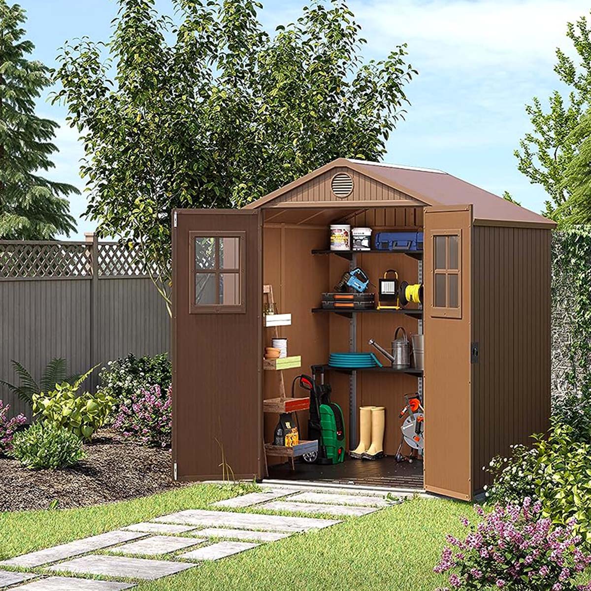 Keter casetta da giardino Darwin 6x6 in resina con finestre e pavimento incluso