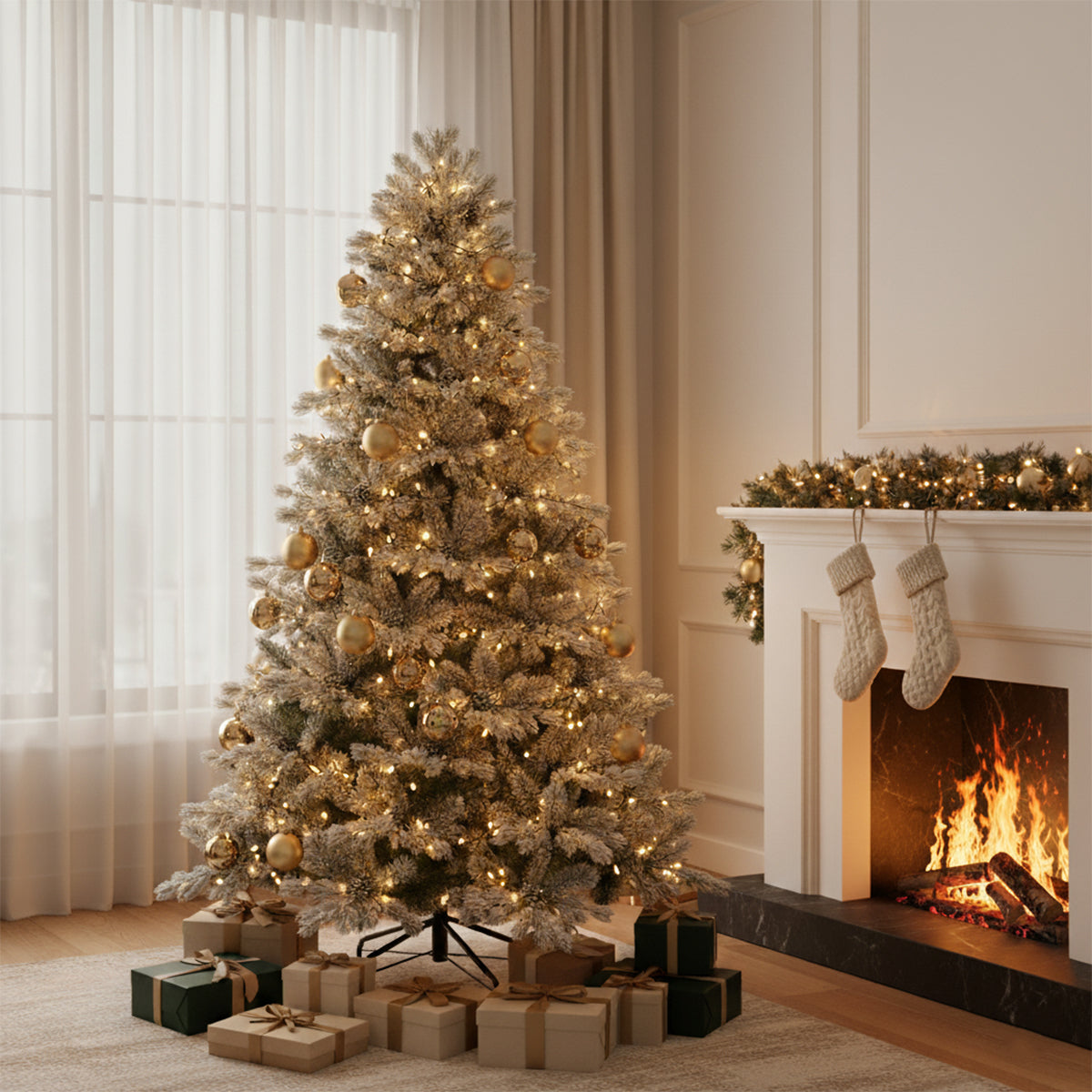 Albero di Natale innevato folto con pigne Kolba