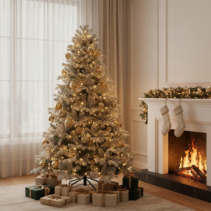 Albero di Natale innevato folto con pigne Kolba