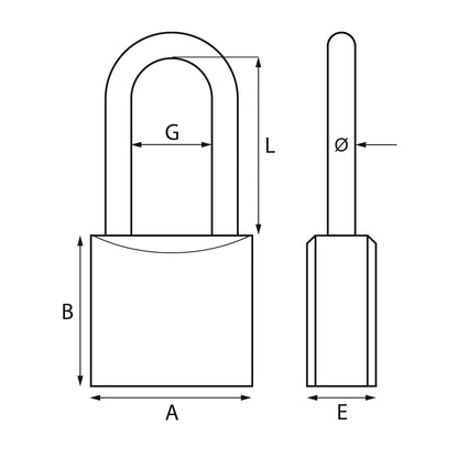 Lucchetto in ottone con 2 chiavi KA1 e arco lungo in acciaio temperato