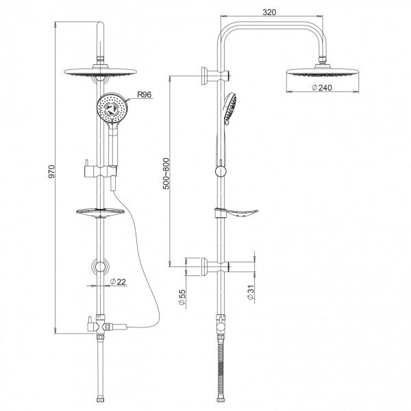 Colonna doccia serie rs con deviatore ottone Paini cromo