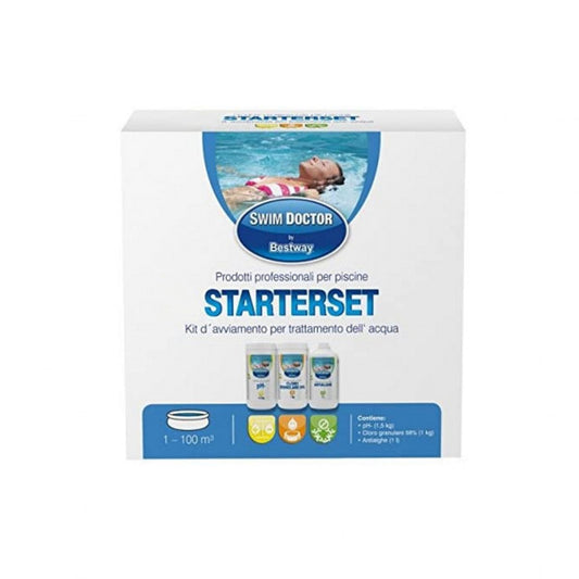 Kit trattamento piscina Bestway Starter: cloro granulare, antialghe e correttore PH